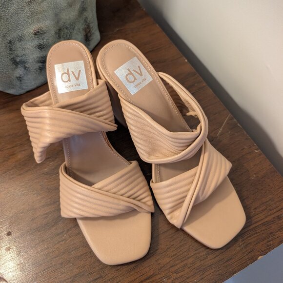 DV by Dolce Vita Shoes - New Dolce Vita Emeley Tan Faux Leather Open Toe Block Heel Sandals